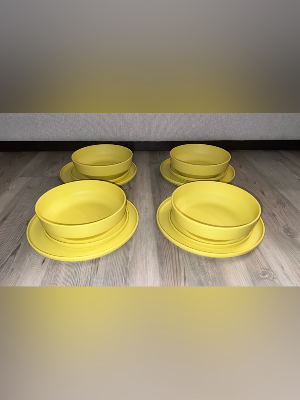 4 West Elm Aaron Probyn  Yellow Melamine Plastic Plate And Bowl Sets 12 Pieces